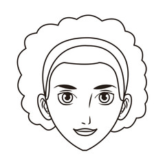 young woman face cartoon in black and white