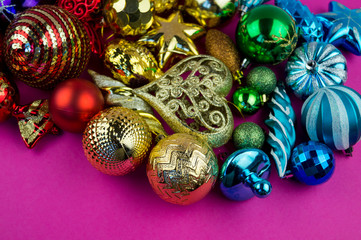 Colorful christmas baubles in rainbow