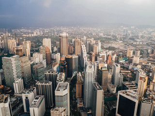 aerial view of downtown with skyscrapers