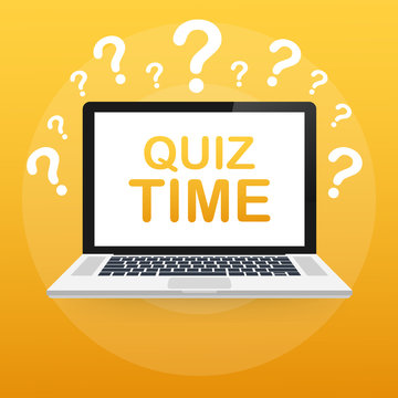 Quiz time. Quiz online on laptop. The concept is the question with the answer. Test, survey, exam vector concept. Vector illustration.