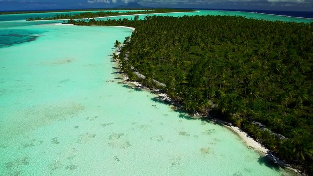 Aerial of Tupai Heart Island coral reef atoll in the South Pacific Ocean