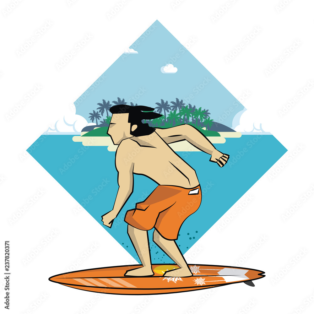 Sticker summer surfer man cartoon