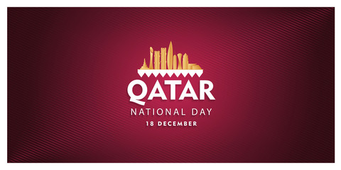 qatar national day celebration 18 december, qatar silhouette building and waving flag, vector illustration,	
