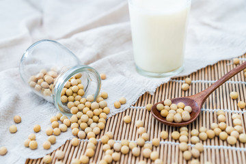 A bowl of soymilk and soybeans