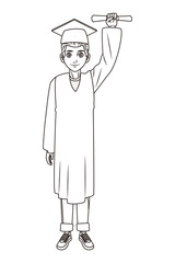 young graduate man cartoon in black and white