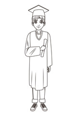 young graduate man cartoon in black and white