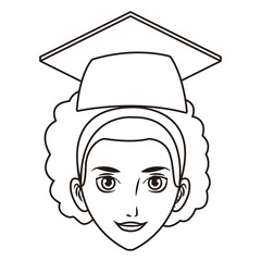 graduate young woman cartoon in black and white