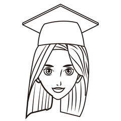 graduate young woman cartoon in black and white