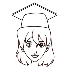 graduate young woman cartoon in black and white