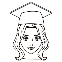 graduate young woman cartoon in black and white