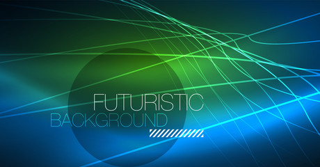 Neon glowing magic background, neon banner, night sky wallpaper. Magic light effect. Christmas abstract pattern.