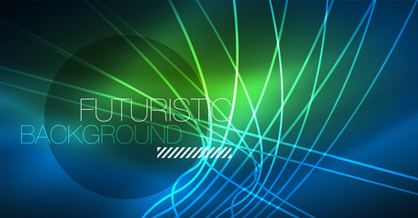 Obraz premium Neon glowing magic background, neon banner, night sky wallpaper. Magic light effect. Christmas abstract pattern.