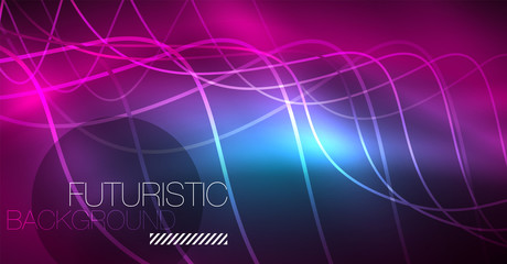 Abstract shiny glowinng color wave design element on dark background - science or technology concept