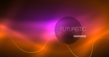 Abstract shiny glowinng color wave design element on dark background - science or technology concept