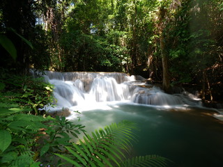 Floor 1-4 of HUAY MAEKAMIN  Waterfall  at KHUEANSRINAGARINDRA National Park , Kanchanaburi , Thailand.