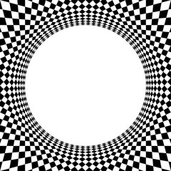 Abstract checkered circle element, radiating lines abstract circular illustration in square format