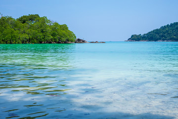Fototapeta na wymiar Wonderful blue sea at Andaman sea, Beautiful beach at Surin Island, Thailand 