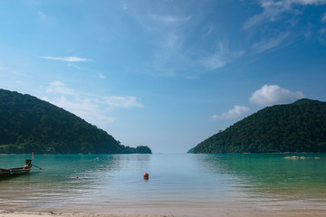Wonderful blue sea at Andaman sea, Beautiful beach at Surin Island, Thailand 
