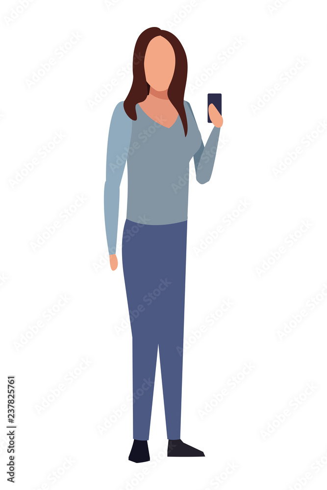 Poster woman with smartphone