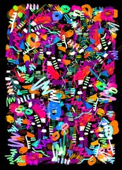 Bright color abstract painting in Memphis style.