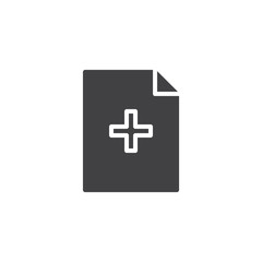 Medical file document vector icon. filled flat sign for mobile concept and web design. Paper page with medical cross simple solid icon. Symbol, logo illustration. Pixel perfect vector graphics
