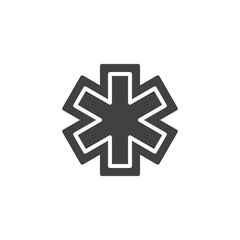 Obraz premium Medical star vector icon. filled flat sign for mobile concept and web design. Pharmacy simple solid icon. Hospital symbol, logo illustration. Pixel perfect vector graphics