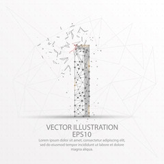 Letter I form low poly wire frame on white background.