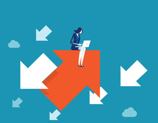 Businesswoman working growth direction. Concept business vector illustration, Leader, Arrows, Reverse trend.