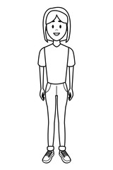 Woman smiling cartoon in black and white