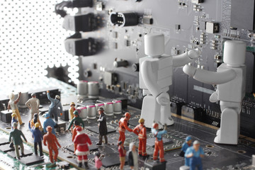 コンピユーターと人間とロボットが共存する未来社会