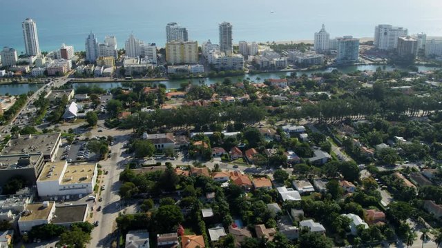 Aerial suburban view residential and Commercial properties Bayshore South Beach Miami Florida 