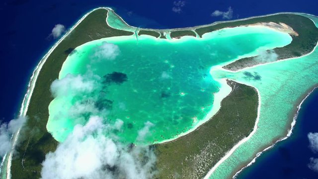 Aerial tropical view of Tupai Heart Island in the South Pacific Ocean 