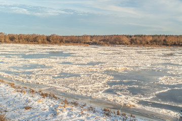 Winter. View of the frozen river