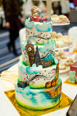 cake stands on the table, delicious cream muffins