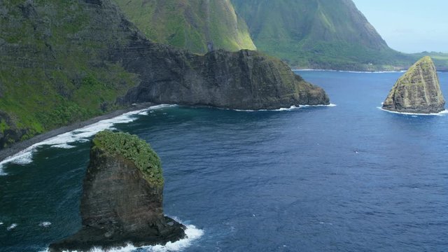 Aerial coastal view of Okala Island Molokai Hawaii