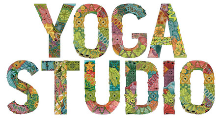 Words YOGA STUDIO. Vector decorative zentangle object
