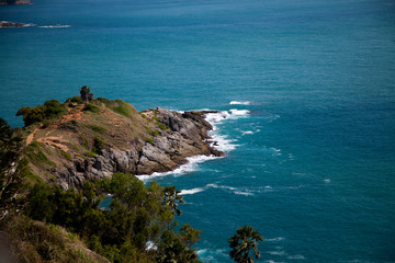 view from the heights to the rocky shore and the sea phuket thailand