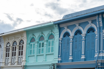 Phuket old town : Sino-Portuguese Architecture buildings. This architectural style is European mixed with Chinese modern, Thailand. Ancient window.