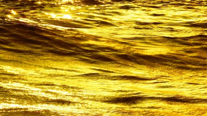 Golden light reflected on the surface of the evening water. water texture and backgound.