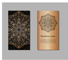 Card with mandala, zototo on black and black on gold