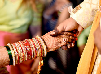 Bride & Groom Hand' Together in Indian Wedding