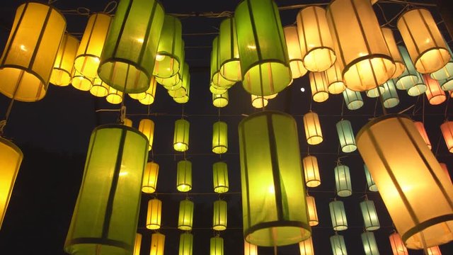 Lanna lanterns at night, Yi peng Thai lantern festival.