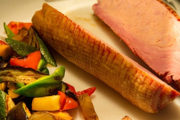 Baked Ham with grilled potato