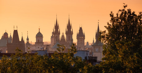 Fototapeta na wymiar Panoramic view onto towers of Prague