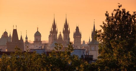 Obraz premium Panoramic view onto towers of Prague