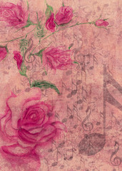 Watercolor roses with music notes