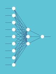 Multi level neural network. Artificial intelligence concept. Computer neuron net. Logical scheme of a ai perception. Vector illustration.