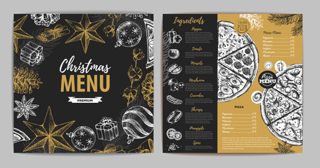 Fototapeta na wymiar Hand drawing Christmas holiday menu design. Restaurant menu