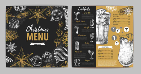 Obraz na płótnie Canvas Hand drawing Christmas holiday menu design. Restaurant menu