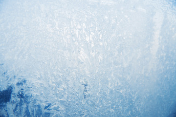 Blue frosty pattern on the glass.